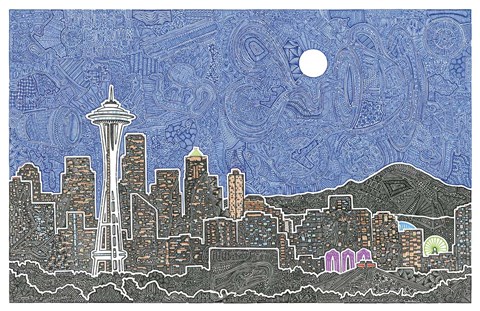 Framed Seattle&#39;s Night Print