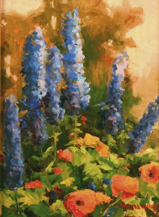 Framed Delphiniums and Poppies Print
