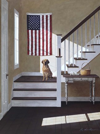 Framed Dog On Stairs Print