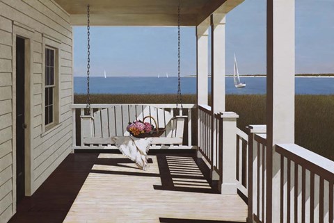 Framed Flower Basket On Swing Chair Print