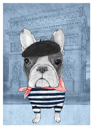 Framed French Bulldog with Arc de Triomphe Print