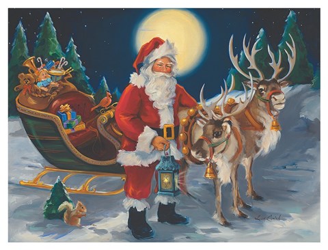 Framed Santa with lantern Print