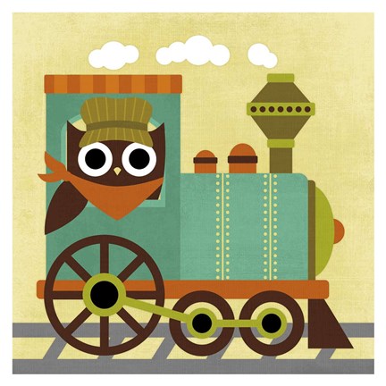 Framed Owl Train Conductor Print