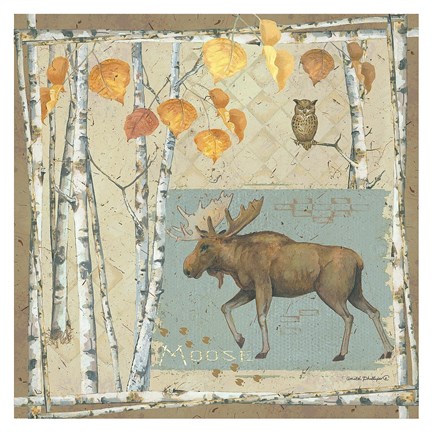 Framed Moose (brown and blue) Print