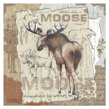 Framed Moose (background text) Print