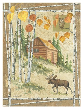 Framed Moose Cabin Print