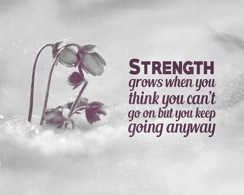 Framed Strength Grows - Flowers in Snow Grayscale Print