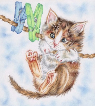 Framed Hang In There Kitty Print