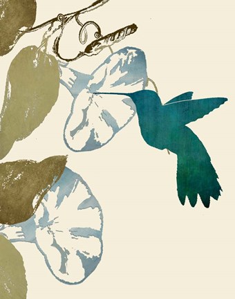 Framed Hummingbird and Morning Glories Print