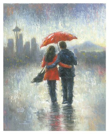 Framed Seattle Lovers in the Rain Print