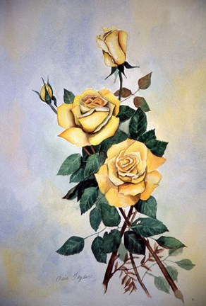 Framed Yellow Roses Sprig Print