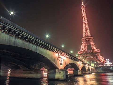 Framed Eiffel &amp; Bridge at Night Print