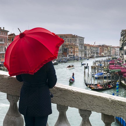 Framed Red Umbrella in Venice Print