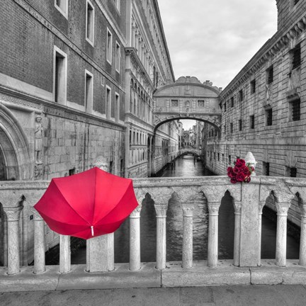 Framed Red Umbrella 1 Print