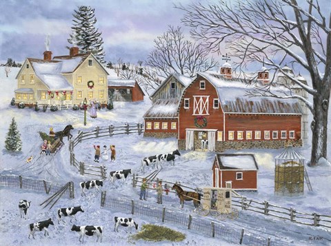 Framed Dairy Farm at Christmas Print