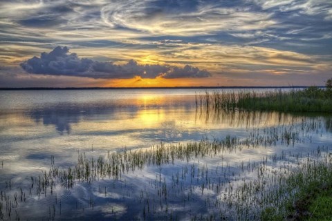 Framed Lakeside At Sunset Print