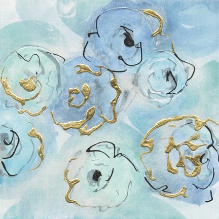 Framed Gold Edged Teal II Print