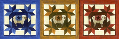 Framed Primitive Sheep Quilt Star Print