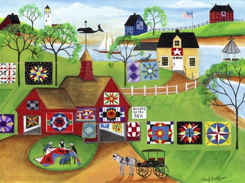 Framed By The Sea Red Barn Quilt Makers Print