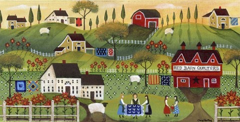 Framed Red Barn Quilters Print