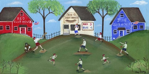 Framed Red Blue Baseball Game Print