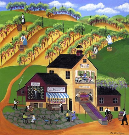 Framed Les Brasserie Vineyard Print