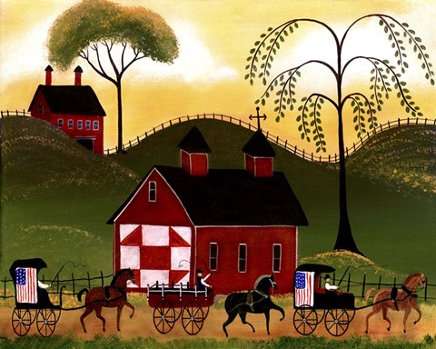 Framed 4th July Horse Wagon Parade Print