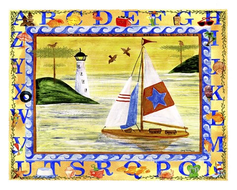 Framed Sailboat Sunset Alphabet Beach Print