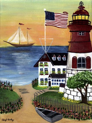 Framed Sunset Lighthouse Print