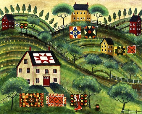 Framed Mama&#39;s Country Quilt Houses On Harvest Hills Print