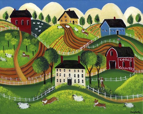 Framed Corgi Country Print