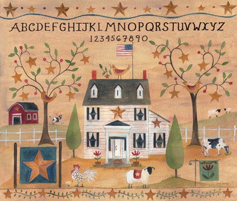 Framed Star Bird Farm Sampler Print