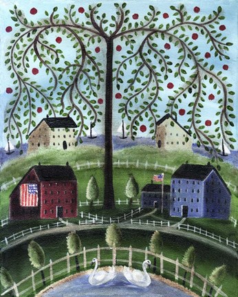 Framed American Salt Box Village Print