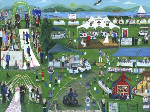 Framed Folk Art Wedding Party Print