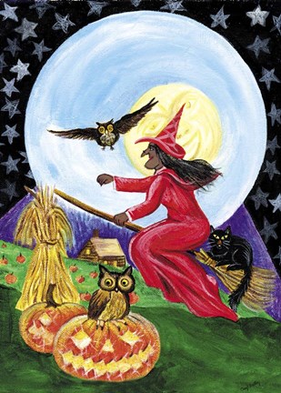 Framed Red Witch Halloween Moon Print