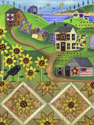Framed Sunflower Quilt Farm Print