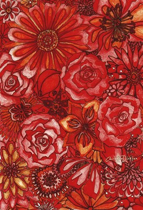 Framed Red Flower Collage Print