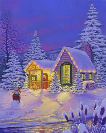 Framed Xmas Cabin Print