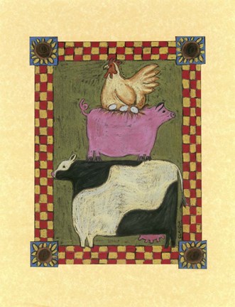 Framed Chicken Pig Cow Stacked Print