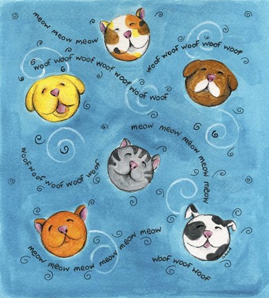Framed Bouncey Balls Cats and Dogs Print