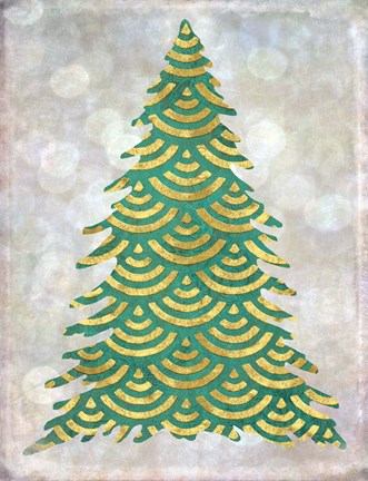 Framed Decorated Green and Gold Xmas Tree Print
