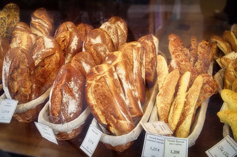 Framed Bread in a Bakery Window Print