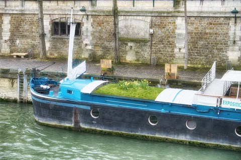 Framed Garden Boat In The Seine River Print