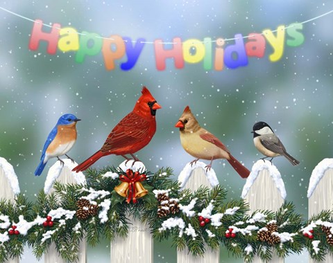 Framed Holiday Birds and Garland Print