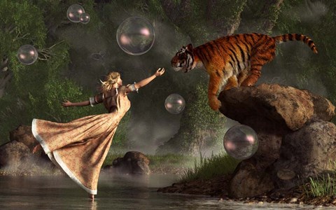 Framed Surreal Tiger Bubble Water Dancer Print