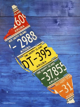 Framed Aruba License Plate Map Print