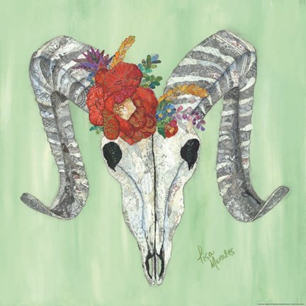 Framed Floral Ram Skull Print