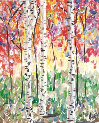 Framed Colorful Birch Forest Print
