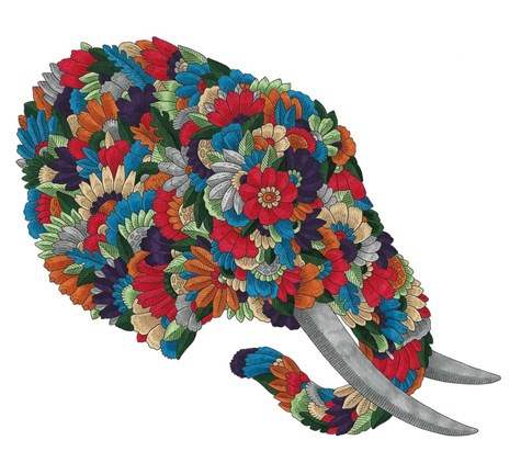 Framed Blooming Animals - Elephant Print