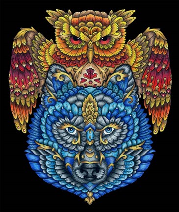 Framed Animals Lovers - Owl &amp; Wolf Print